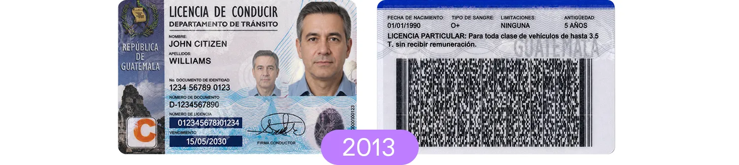 Guatemala driver's license, version 2013